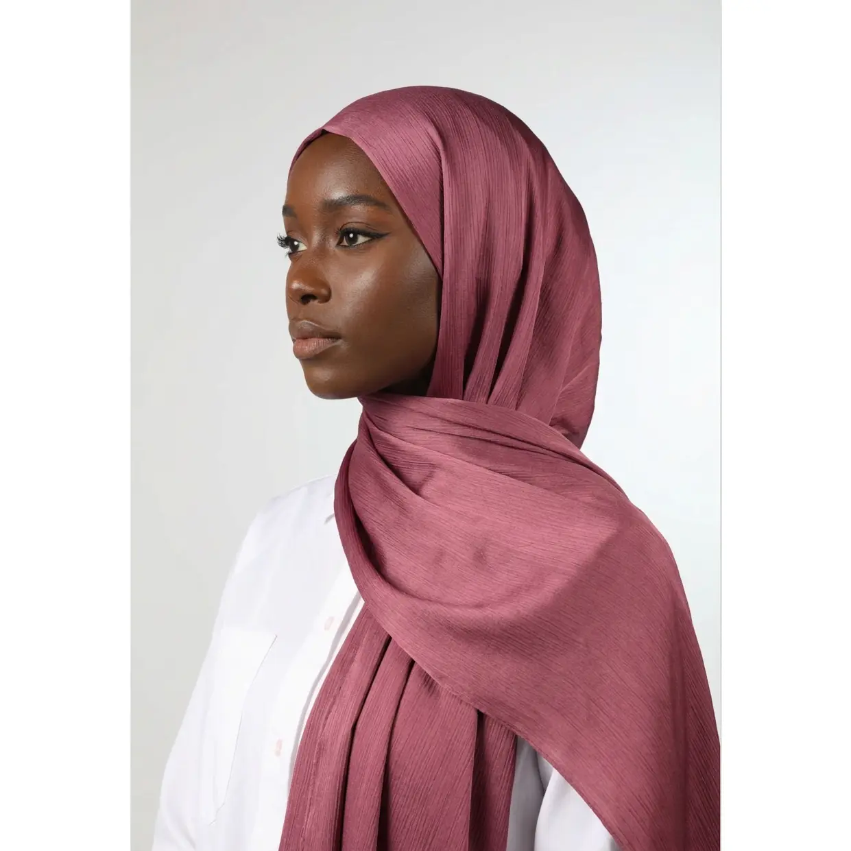 Women's Premium Silk Crepe Hijab - Mulberry Rose Crinkle Pashmina Scarf with Elegant Fluid Drape, Berry Undertones, Lightweight, Breathable, Comfortable for All-Day Wear, Effortless Styling with Minimal Slipping, Pashmina Scarves, Airy Lightweight Feel, S