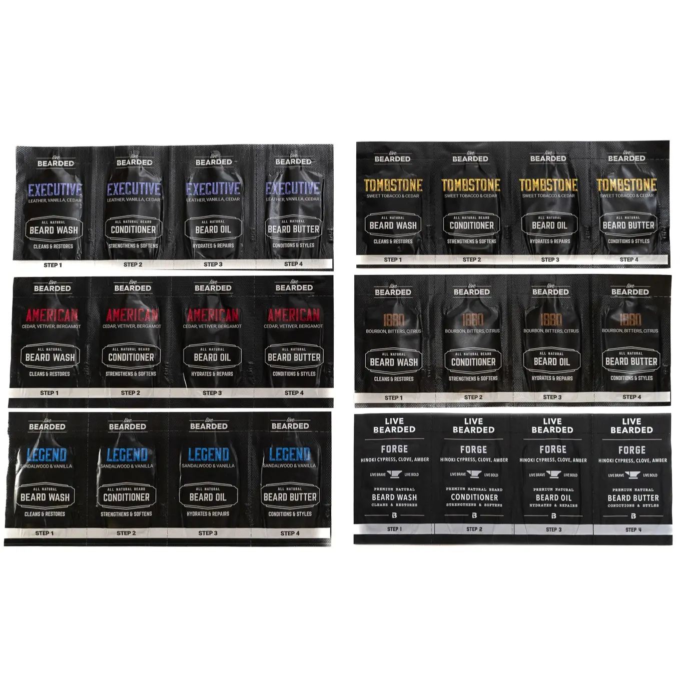 50% off Sample Pack + Free Carbon Fiber Comb - 24-Piece Grooming Kit with Beard Oil, Butter, Wash & Conditioner (Try 6 Premium Scents) 50% off Sample Pack + Free Carbon Fiber Comb - 24-Piece Grooming Kit with Beard Oil, Butter, Wash & Conditioner (Try 6 Premium Scents)
