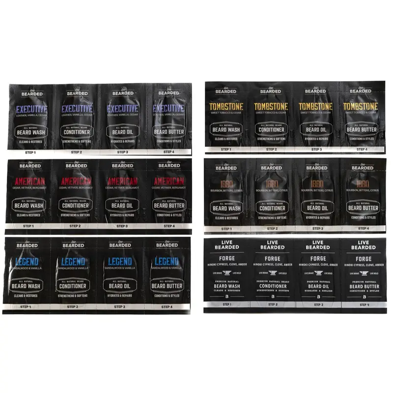 24-Piece Sample Grooming Kit with Beard Oil, Butter, Wash & Conditioner (Try 6 Premium Scents)