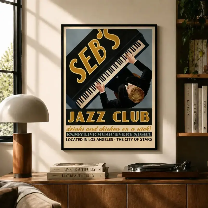 Seb's Jazz Club Retro Vintage Poster - Classic Hollywood Artistic Classic Prints, La La Land & Los Angeles Inspired, Home Decor Items for Music Room & Bedroom Decoration