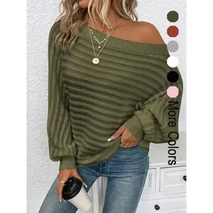 Women's Textured Asymmetrical Neck Sweater, Casual Long Sleeve Batwing Sleeve Jumper for Daily Outdoor Wear, Ladies Knit Top for All SeasonsGift