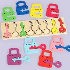 Montessori Lock & Key Pairing Toy, Early Education Cognitive Training Game, 8 Shapes + Colorful Locks, Hand-Eye Coordination, Stem Toy, Wooden Shape Sorter