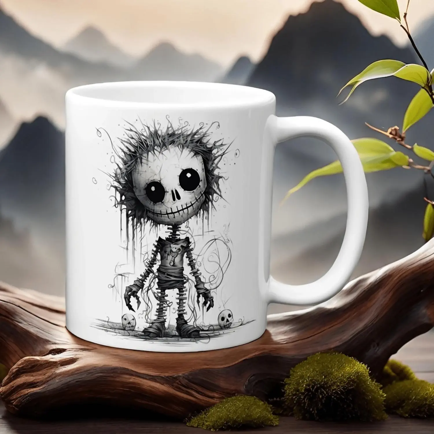 11oz Ceramic Coffee Mug with Cute Skeleton & Design - Creepy Halloween Gift, Dishwasher & Microwave Safe, Durable Ceramic Cup for Coffee, Tea, Spooky Home Decor, Coffee Bar Accessories