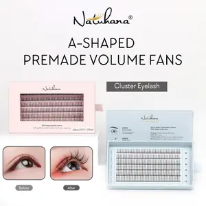 NATUHANA A/m Shape Pre-Curved Volume Fan Eyelashes, Natural Fluffy Mixed Curl False Lashes, 3D Extension for Makeup
