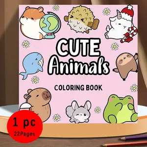 Kawaii Cute Animals Coloring Book for Adults & Kids, 22 Pages Unique Designs, 120gsm Thick Paper No Bleed, Stress Relief Relaxing Creative Coloring Book, Easy to Color Glue Binding, Calming Anxiety, Mindfulness Relaxation Gift,