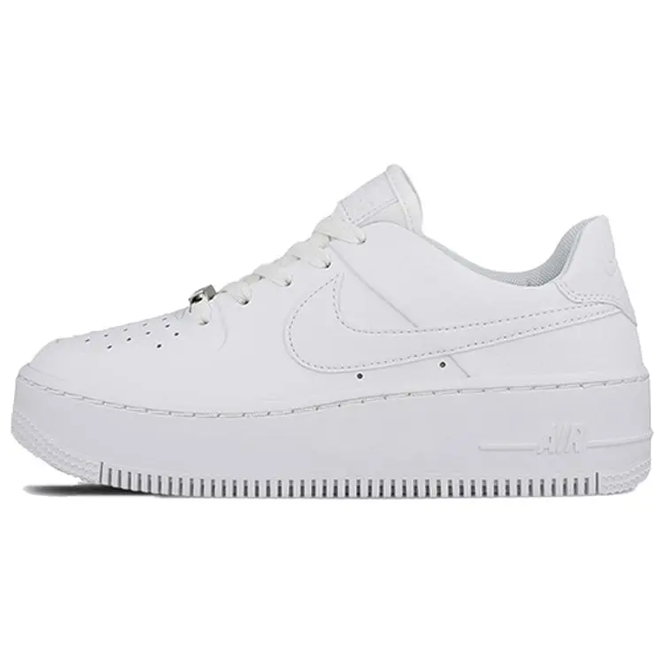 Women's Solid White Leather Round Toe Platform Sneakers - Low-Top Lace-Up Chunky Sole Casual Trainers, Style AR5339-100