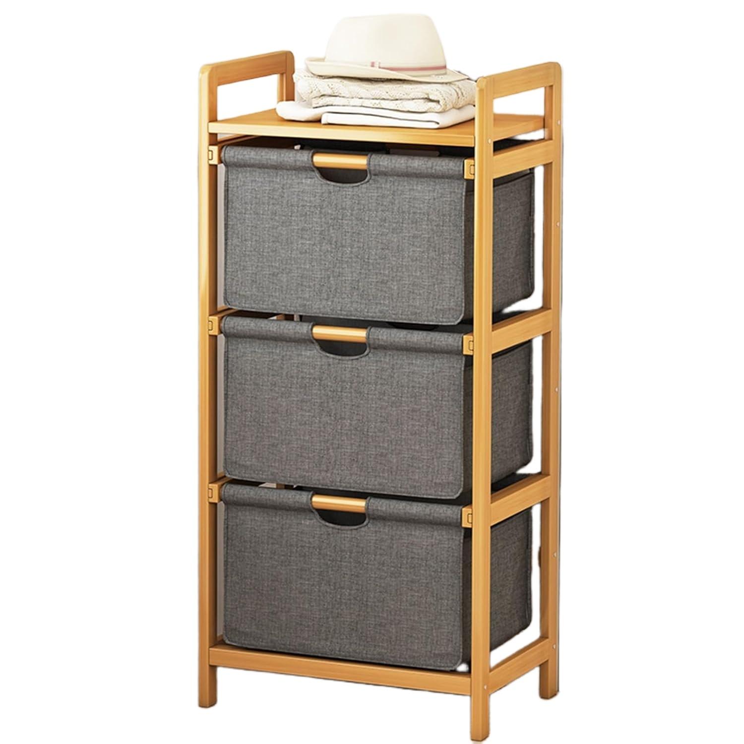 Laundry Basket, Stackable Laundry Basket with Shelves, Vertical Laundry Sorter with Pull-out Removable Bags, Bamboo Laundry Basket for Laundry Room and Bathroom