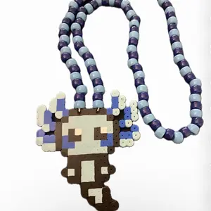 Blue Axolotl Rave Kandi Perler Necklace - Festival Wear / Accessories