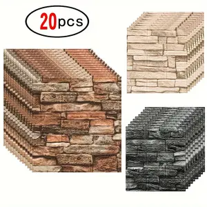 Wallpaper Brick Stone Pattern Waterproof Self-adhesive Wall Stickers, 20pcs Peel and Stick Wallpaper Designs Wallpaper Decor for Living Room Bedroom