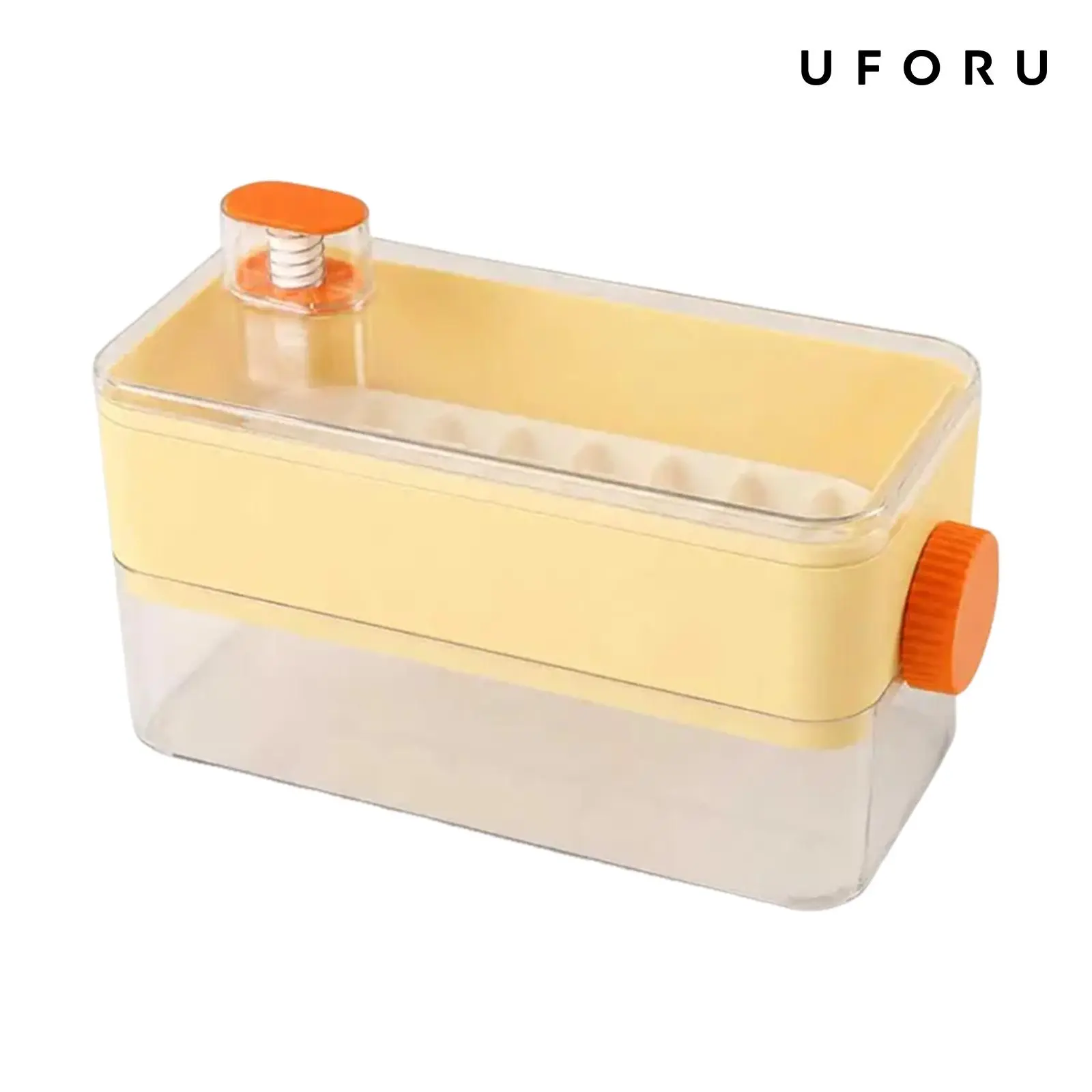 UFORU 1-Press Ice Cube Tray with Storage Bin, Lid and Scoop, Easy-Release Kitchen Bar Utensil for Fruit Ice, Coffee, Cocktails