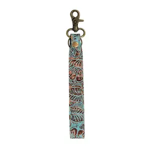 Hand Tooled Floral Print Key Fob, Myra Pathflower Trail Fashion Accessory Keychains