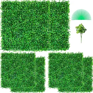 6pcs UV-Resistant Decorative Artificial Boxwood Panels (20x20 cm) - Fake Hedge Wall with Grass Backdrop, Indoor/Outdoor Privacy Fence for Garden Decor