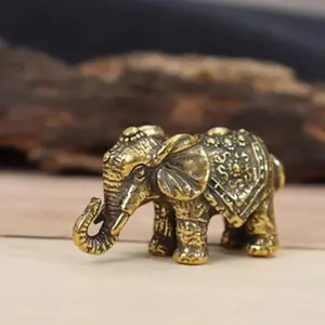 Antique Bronze Lucky Elephant Statue, Traditional Indian Jewelry Design, Mini Decorative Home Decor Figurine Sculpture for Living Room Office Bookshelf Thoughtful Gift