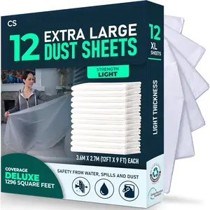Extra Large Plastic Drop Cloth for Painting 12 x 9ft, Clear Tarp Plastic Sheeting, Furniture Covers, Paint Supplies, Painters Plastic Cover, Painting Tools & Accessories