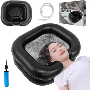 Inflatable Shampoo Basin, Portable Shampoo Bowl with Neck Support and Drain Hose for bedridden People, Portable Shampoo Sink for The Elderly, Disabled, Pregnant Women, Injured People (Black)