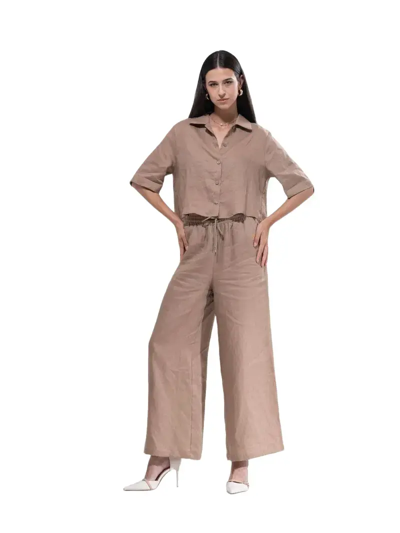 3 Piece Lounge Set for Women: YUSHE Ruched Top, Wide Leg Pants & Shorts – Casual Matching Travel Outfit – Comfortable Loungewear & Relaxed Walking Set – Stylish Vacation Clothes