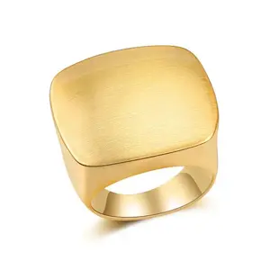 Shengning Chunky Square Signet Ring – Bold & Versatile Cocktail Ring for Women & Men, Smooth Matte Finish, Solid Construction, Anti-Tarnish, Hypoallergenic, Elegant & Stylish, True to Size, Ideal for Large & Medium Hands - Greenish