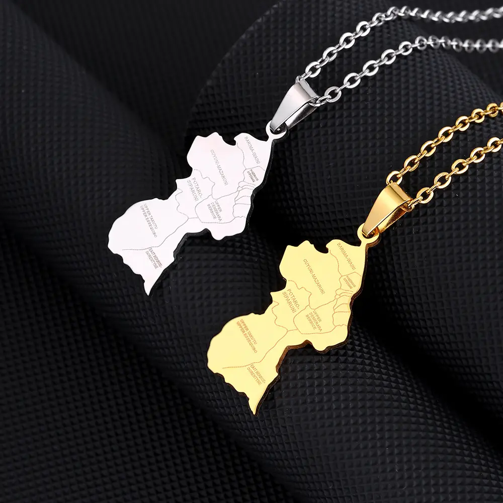 Unisex Stainless Steel Geometric Guyana Map & City Pendant Necklace, Artificial Zircon Heart Pendant with Copper Accents, Ideal Birthday Gift