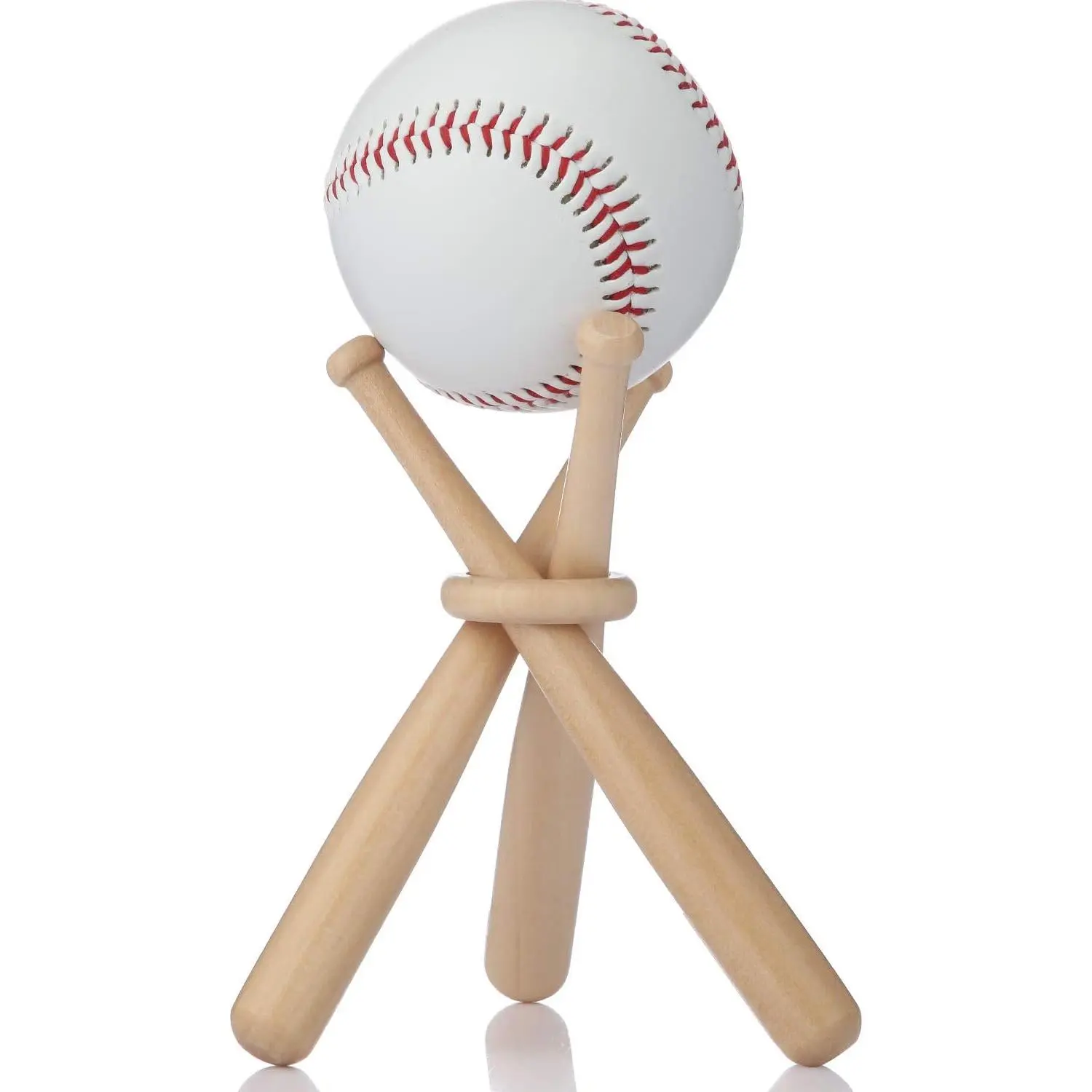 Wood Color Wooden Baseball Stand - Ball and Bat Organizer Rack, Table Centerpiece Display Holder for Sports Lovers