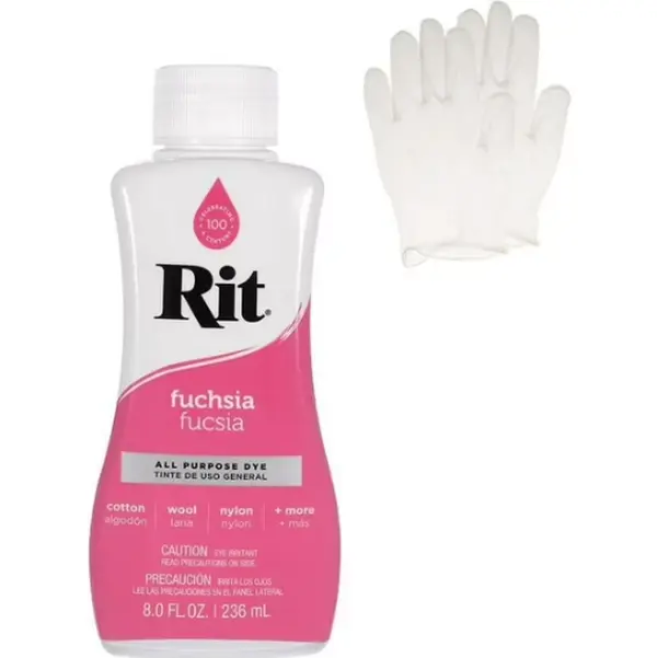 Rit Fuchsia 8 oz Liquid Fabric Dye, 8-oz Bottle for Cotton Fabrics with Even Color Results, Home Décor & Crafts, Clothing Use & Medium Latex-Free Vinyl Gloves Pair