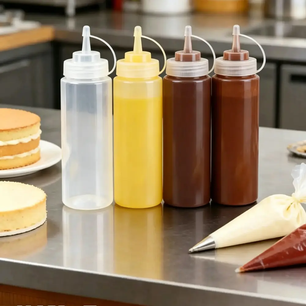3/5 Pack Plastic Squeeze Condiment Bottles with Measuring Scale Leak Proof Flip Top Sauce Dispenser Refillable Ketchup Mustard Oil Honey Dressing Squeeze Bottle Portable Kitchen BBQ Camping Hot Dog Pancake Food Storage Squeeze Containers
