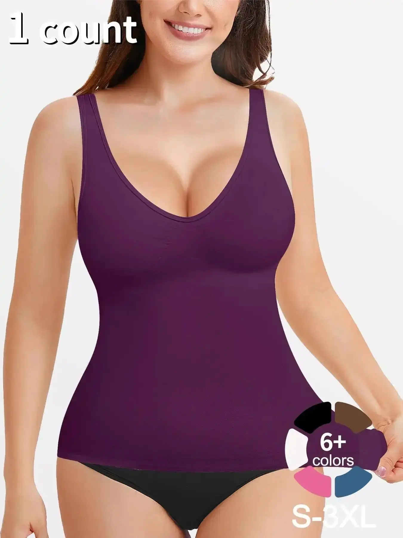 Women's Shapewear Tank Top Deep V Neck Tummy Control Seamless Slim Fit Compression Casual All-Seasons Undergarment, Moderate Fabric Thicknesss Wear layering piece comfy chic polished