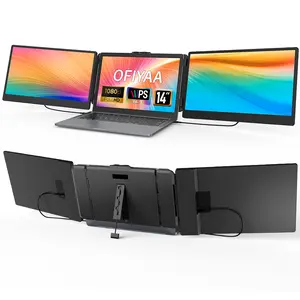 OFIYAA Portable Monitor , 14” FHD 1080P IPS Laptop Screen Extender with Build-in Stand/Dual Speakers, HDMI/USB-A/Type-C Plug and Play Display for 13”-17” Laptops (Mac, Wins, Android, Dex) Triple Portable Laptop Screen Extender