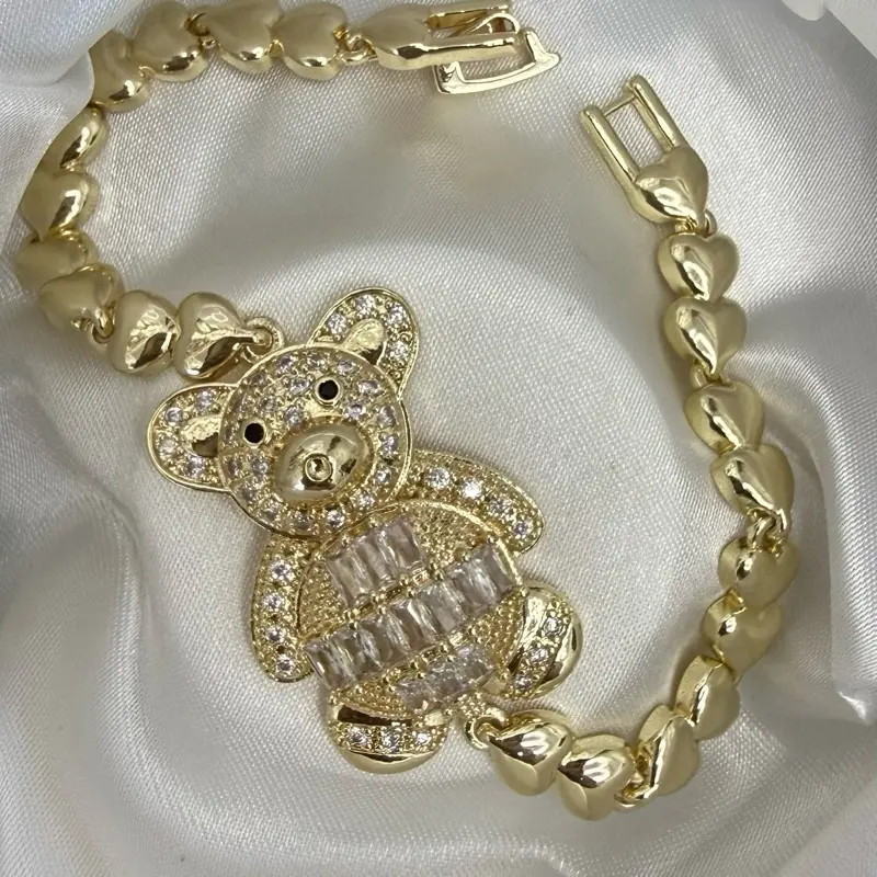 Pulsera oso de 7” aproximadamente con zircornias en oro laminado