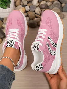 Women's Leopard Print Thick Sole Sneakers, Height Increasing Anti-Slip Casual Sports Shoes, Canvas Patchwork & Wild Leopard Design, Daily Wear Fashion Sneakers
