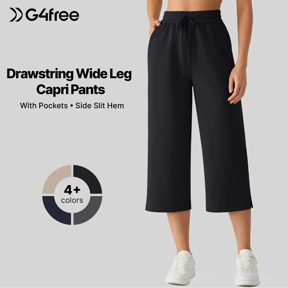 G4Free Smoofit Capri Pants for Women Drawstring Wide Leg Summer Pants Side Slit Casual Pants with Pockets
