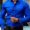 Men's Blue Fitted Long Sleeve Formal Shirt, Stylish Office Wear, Comfortable & Durable Design, Perfect for All Occasions, Menswear, Fitted Shirts