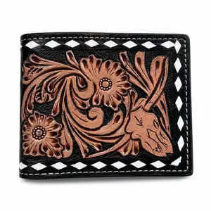 Western Tooled Leather Wallet – Floral Design