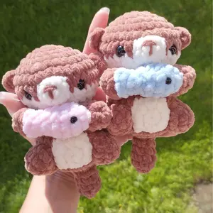 Loppy Puff - Handmade Crochet Otter Plush Toy With Fish | Cute Amigurumi Sea Animal | Soft Stuffed Gift For Kids & Home Decor