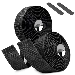 2 Pack Bike Handlebar Tape, PU Bicycle Handlebar Tape EVA Anti-slip Cycling Handle Wraps Tape with Bar End Plugs for Bike(Black)
