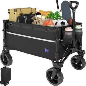Collapsible Wagon Cart with Wheels Foldable - Folding Utility Heavy Duty Wagons Carts for Grocery  Garden Shopping Camping Wheelbarrows (Black, 120L)