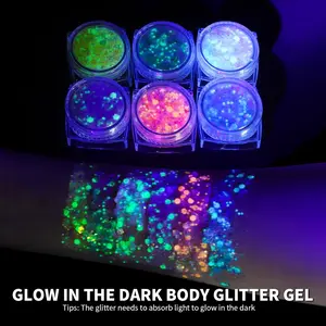 Teenitor Colorful Glow in The Dark Glitter Gel Orange Body Glitter Face Glitter for Halloween Makeup UV Black Light Festival Party Cheer Makeup