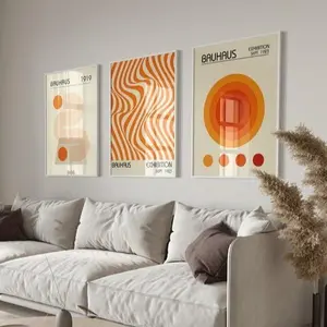 Orange Bauhaus Art Print, Minimalist Retro Wall Art, Bauhaus Exhibition Poster Set
