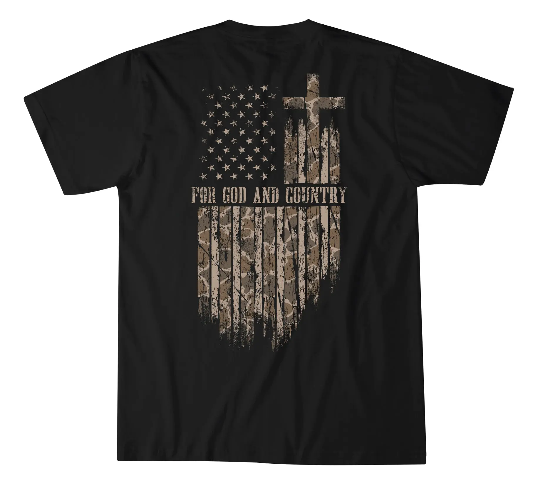Howitzer Clothing Men's Cotton Fabric Round Neck Short-Sleeve Graphic T-Shirt - God and Country Theme, Stitched Flag Hem Shirt, Jersey, Tee