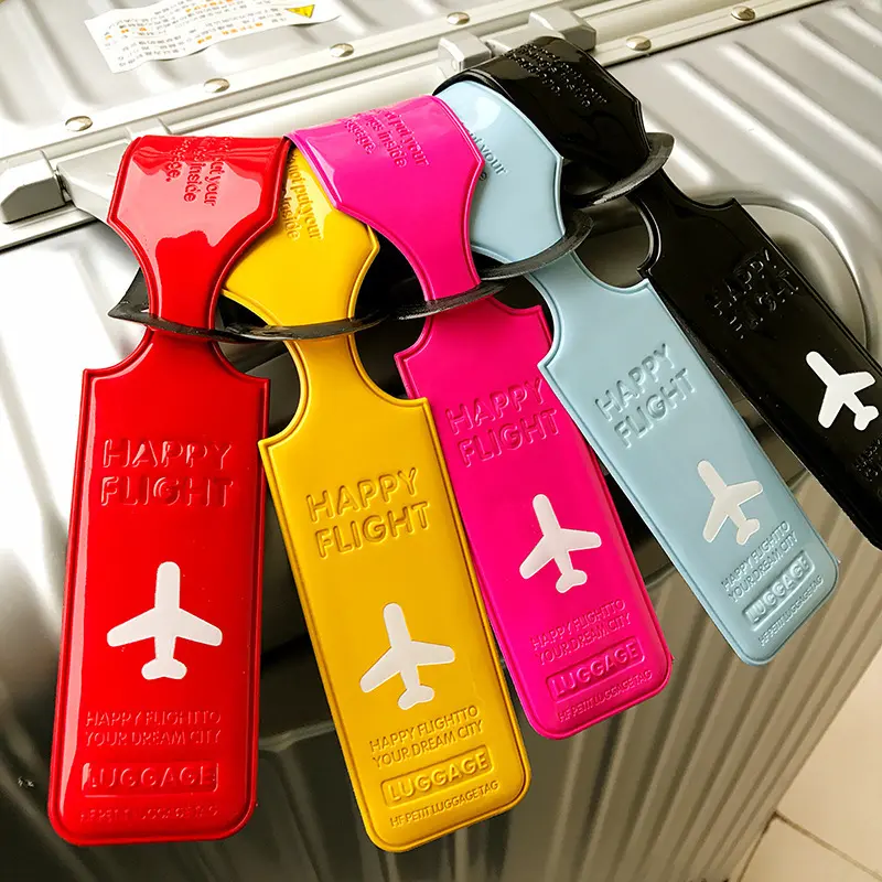 6 Piece Colorful Airplane Design Luggage Tags, Travel Accessories, Durable PVC Travel Bag Labels with Metal Buckle, Rose