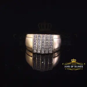 King Of Bling's Yellow Silver Jewelry Rhodium Plated CZ 1.40ct Wide Band Square Men Ring SZ 8