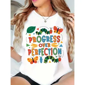 First Day Of School Teacher Shirt, Retro Teaching T-Shirt, Plus Size Women's Casual Round Neck Short Sleeve With Educational Inspiring Quotes Design T-Shirt, Back To School Teacher Tee, Gift For Teachers, Teacher Appreciation, Teacher Graduation