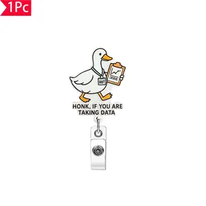 1PC RBT Duck and Duck Grip Clip, Easy to Pull, Fun Chest Badge and ID Clip, Cartoon Badge Scroll Buckle for Behavioral Technicians, Holiday Gift for Medical and Office Workers