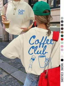 Coffee Club Relaxing Fit Everyday Womenswear Casual T-Shirt, Coffee Lovers' Cure, Hand-Drawn Coffee Elements, Multiple Colors Available