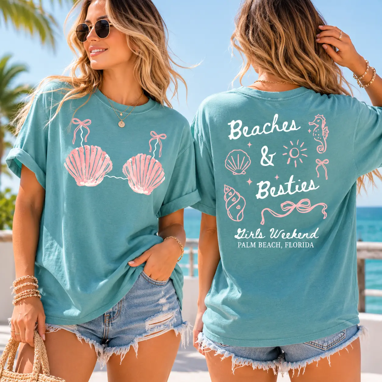 Comfort Colors® Beaches and Besties Shirt, Girls Trip Beach Tee, Best Friends Vacation Shirt, Tropical Getaway T-Shirt, Birthday Trip Tee