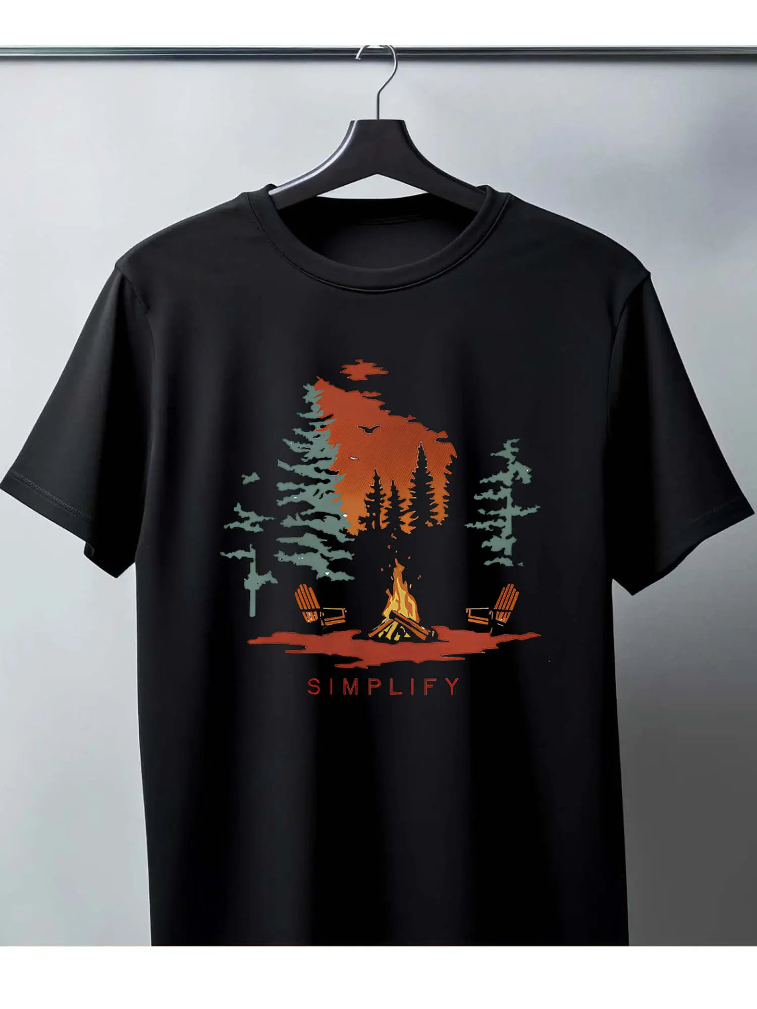 Pure - Cotton Black T - shirt for Men_ Campfire an unisex soft cotton short sleeve t shirt, vintage graphic casual tee for men women teens, perfect birthday holiday gift for camping travel gym daily street  wear