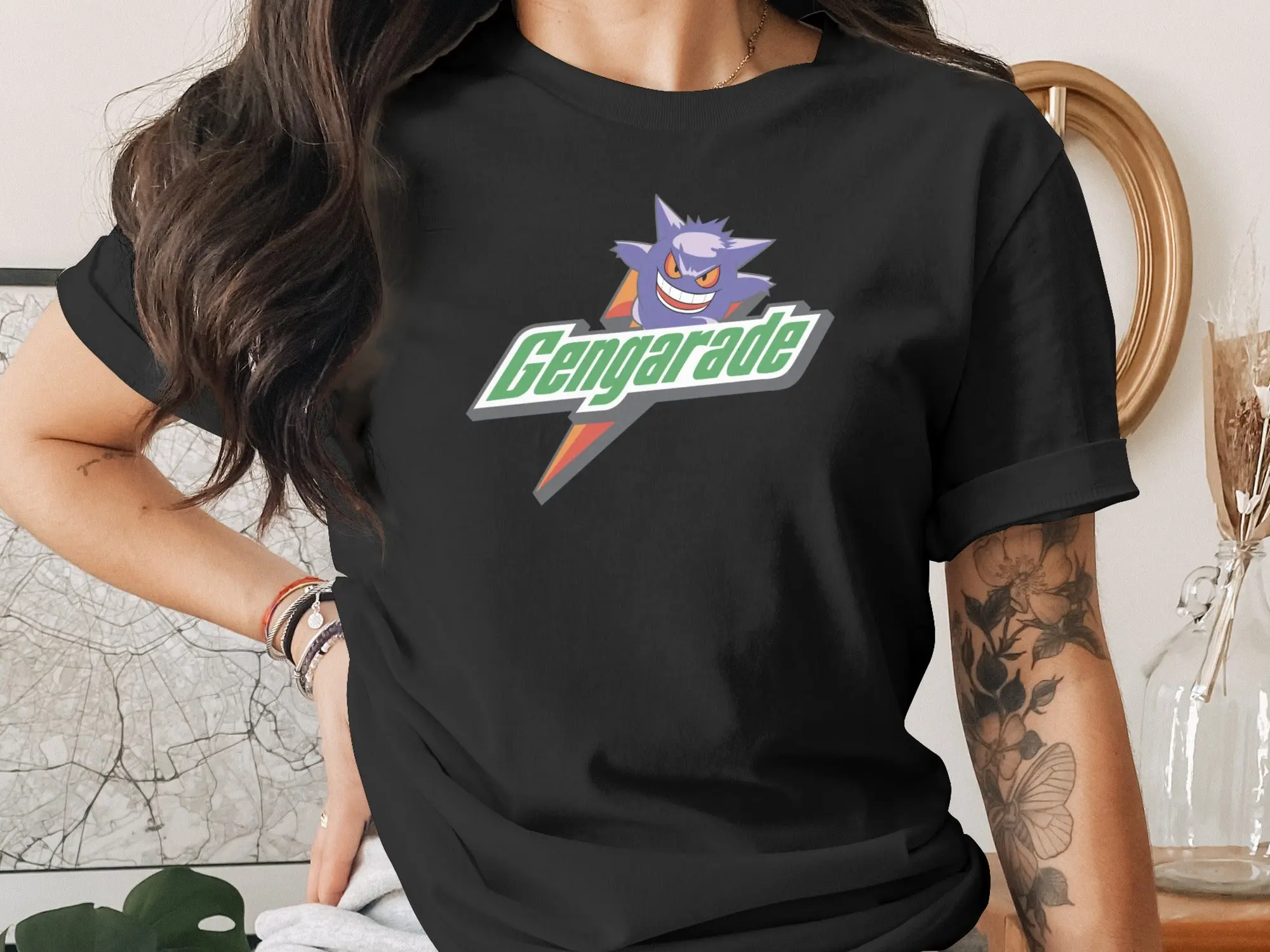 Gengarade Parody T-Shirt | Funny Gengar Gaming Tee | Retro 90s Anime Fan Gift | Spooky Ghost Character Pop Culture Apparel