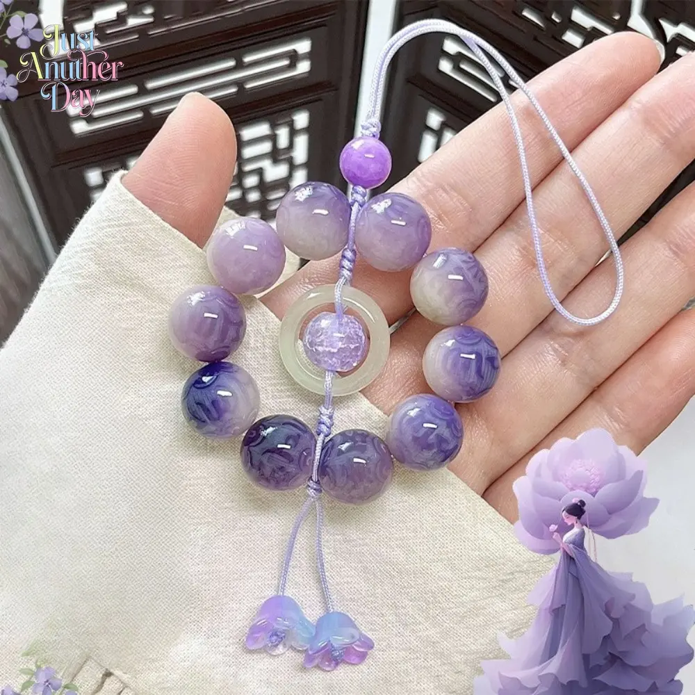 Purple Liyue Bodhi Hand-Twist Mobile Phone Chain, New Chinese Style Beaded Tech Accessory, Multi-Use Cellphone/Smartphone Accessory for Camping & Hiking Picnicware