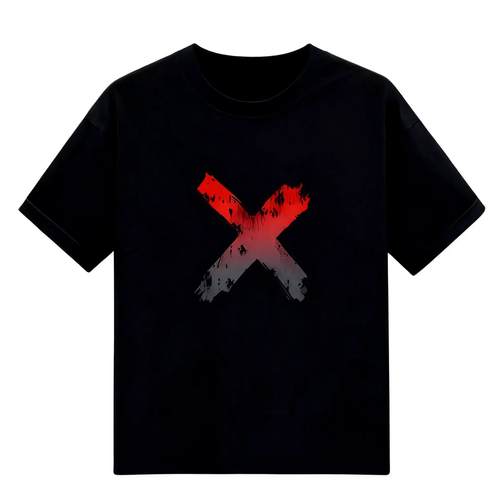 Unisex Red-Gray Gradient Brush X Mark Graphic Tee, Men's S-5XL Retro Streetwear Outfits, Casual Fashion Top for Pairing with Jeans summer classic fit