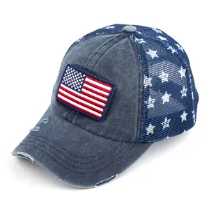 C.C 4th of July American Flag Baseball Cap with Watermark Star Mesh for Unisex unisex hat baseball hat