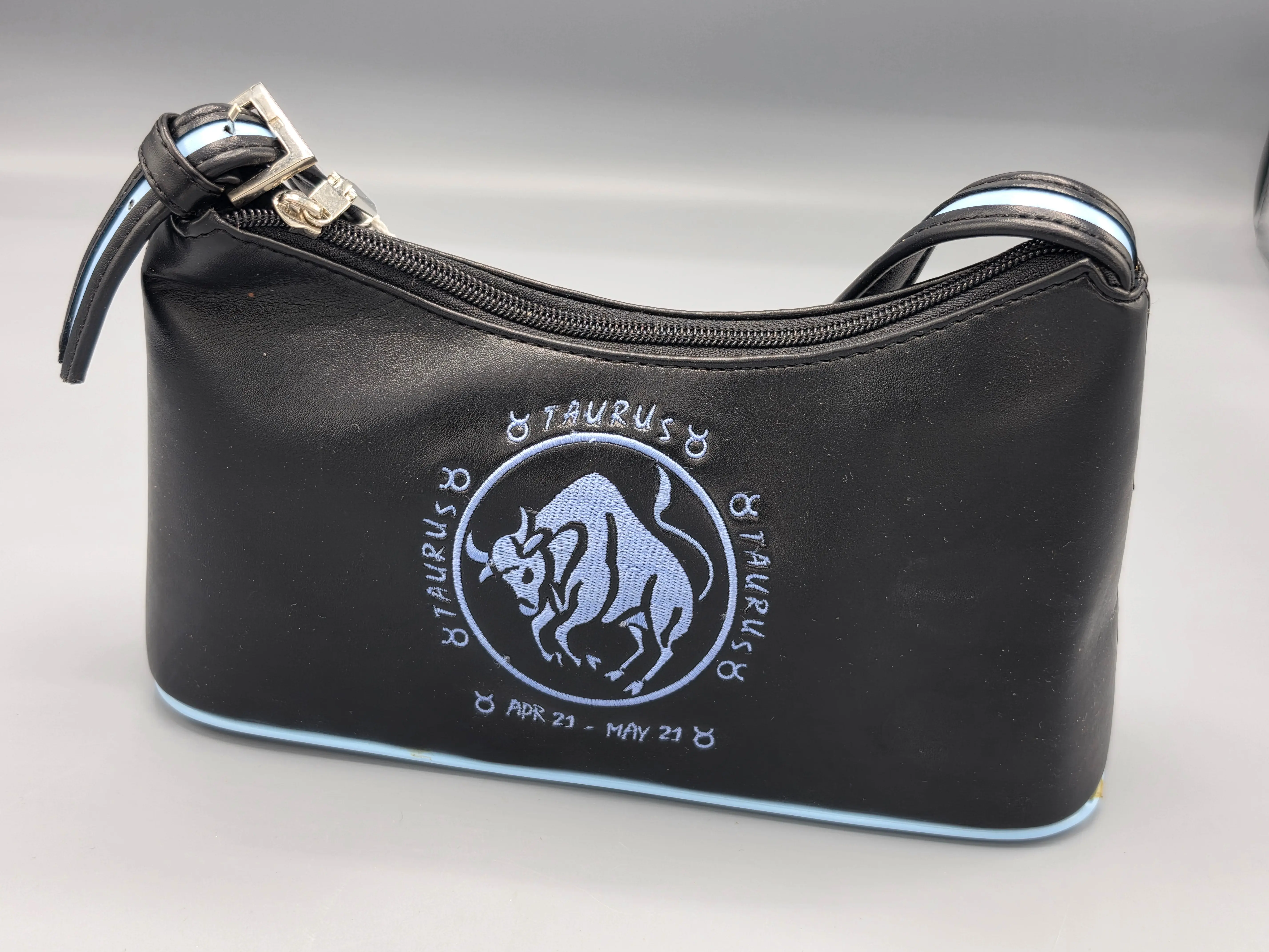 Taurus Zodiac Embroidered Shoulder Bag Black - 10.5" x 5" x 3.25"